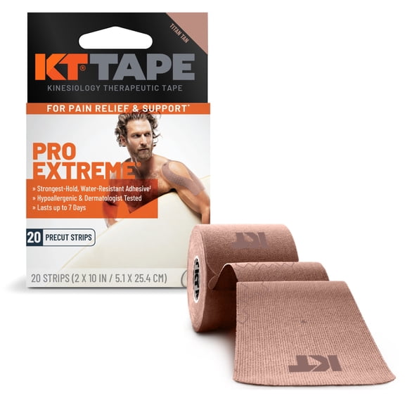KT Tape Pro Extreme High Strength Kinesiology Tape, Titan Tan, 20 Precut Strips