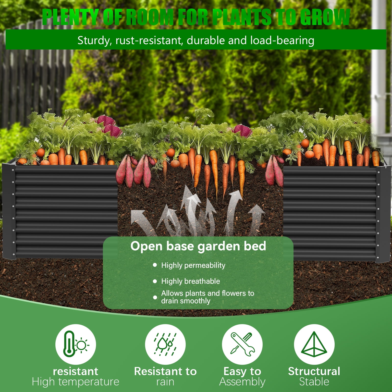 2PCS Raised Garden Bed, 8×4×1ft Large Outdoor Metal Planter Box,216 Gal Soil Capacity, Galvanized Raised Garden Bed Kit for Flower Plants, Fruits, Vegetable Herbs