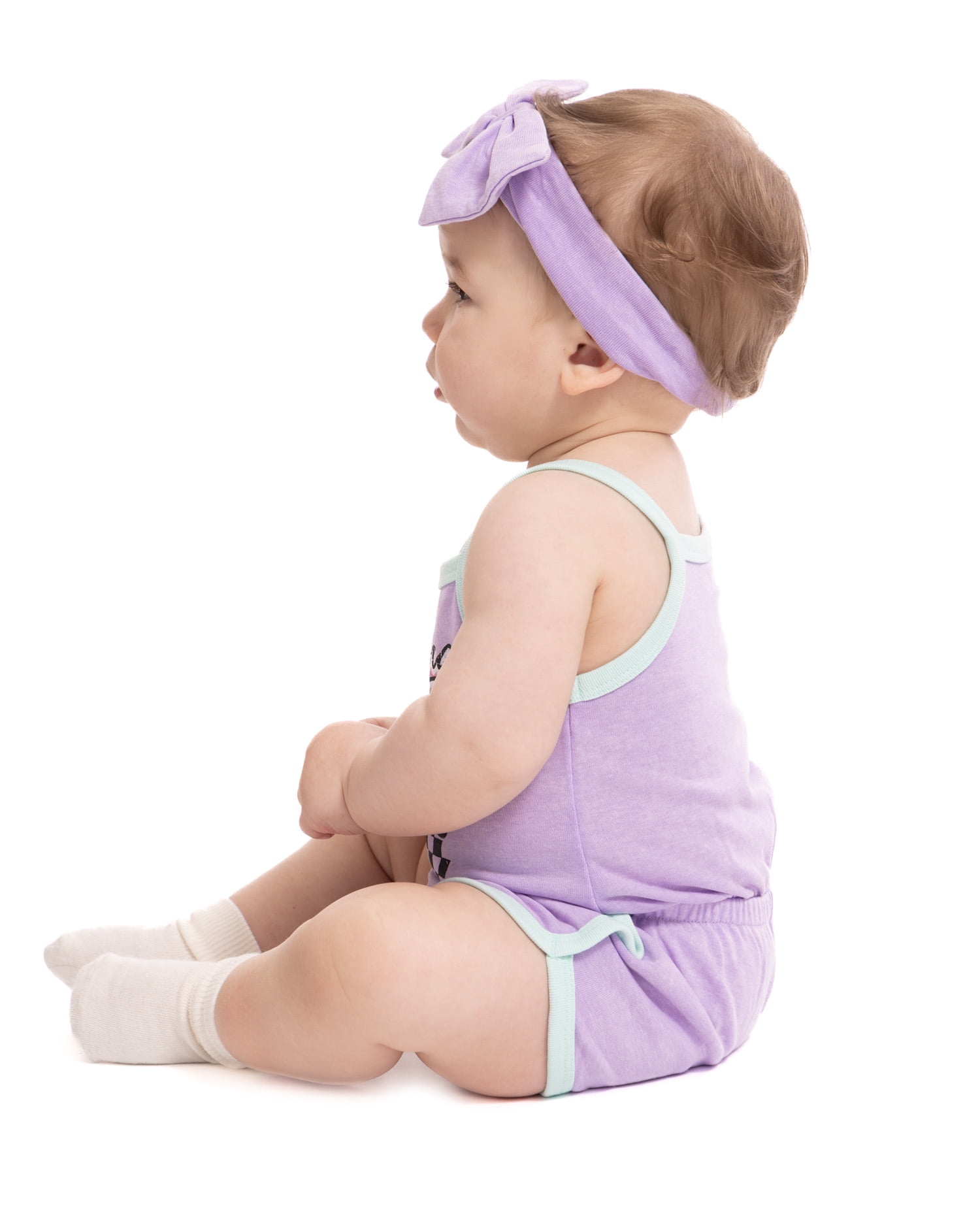 Mustang Baby Girls Sleeveless Graphic Romper with Matching Bow Headband, Sizes 0/3M-24M