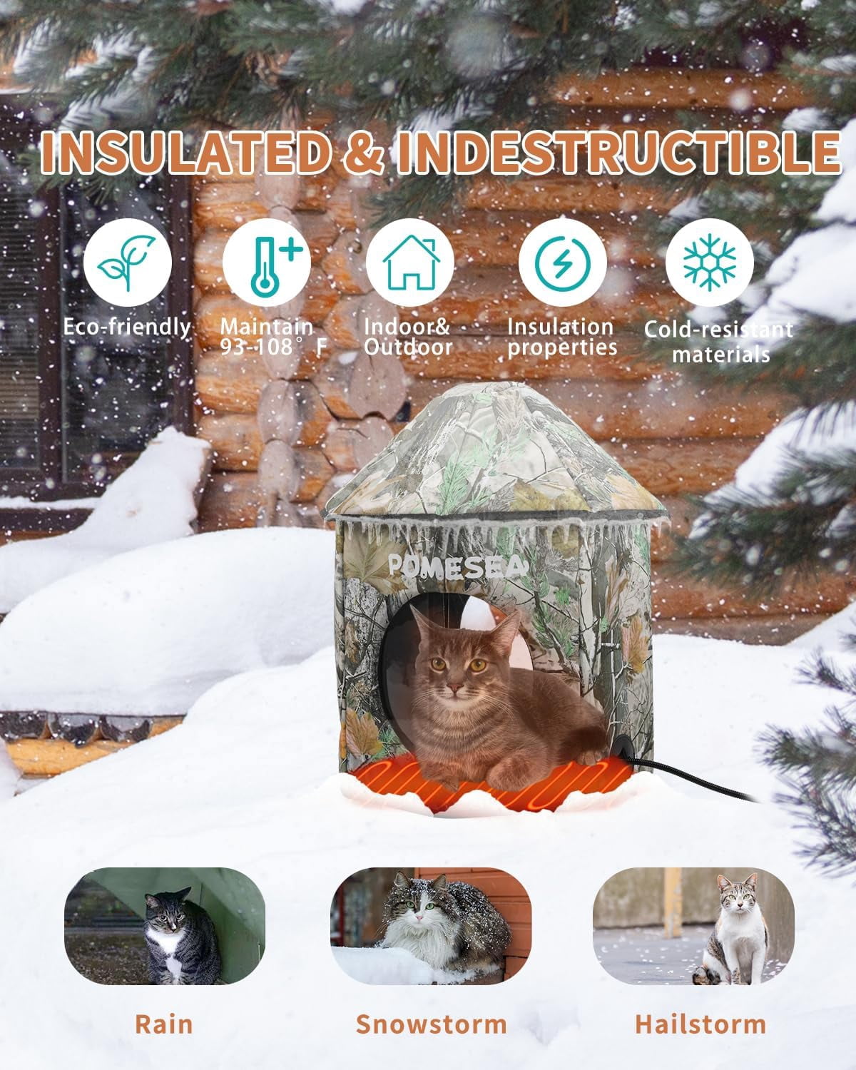 Heated Outdoor Cat House Weatherproof Cat Small Dog Warm Pet Shelter Carrier NEW PP10_Jungle