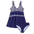thumbnail image 3 of UTSJKR Women's Ruched Tankini Swimsuits 2025 V Neck Hawaii 2 Pieces Bathing Suit Top with ShortsTummy Control Swimwear Dark Blue XXXXXL, 3 of 5