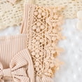 thumbnail image 5 of LAPAKIDS Infant Baby Girl Romper Summer Girls Outfits 9-12Months Lace Bow Tie Jumpsuit Bodysuit with Headband, 5 of 7
