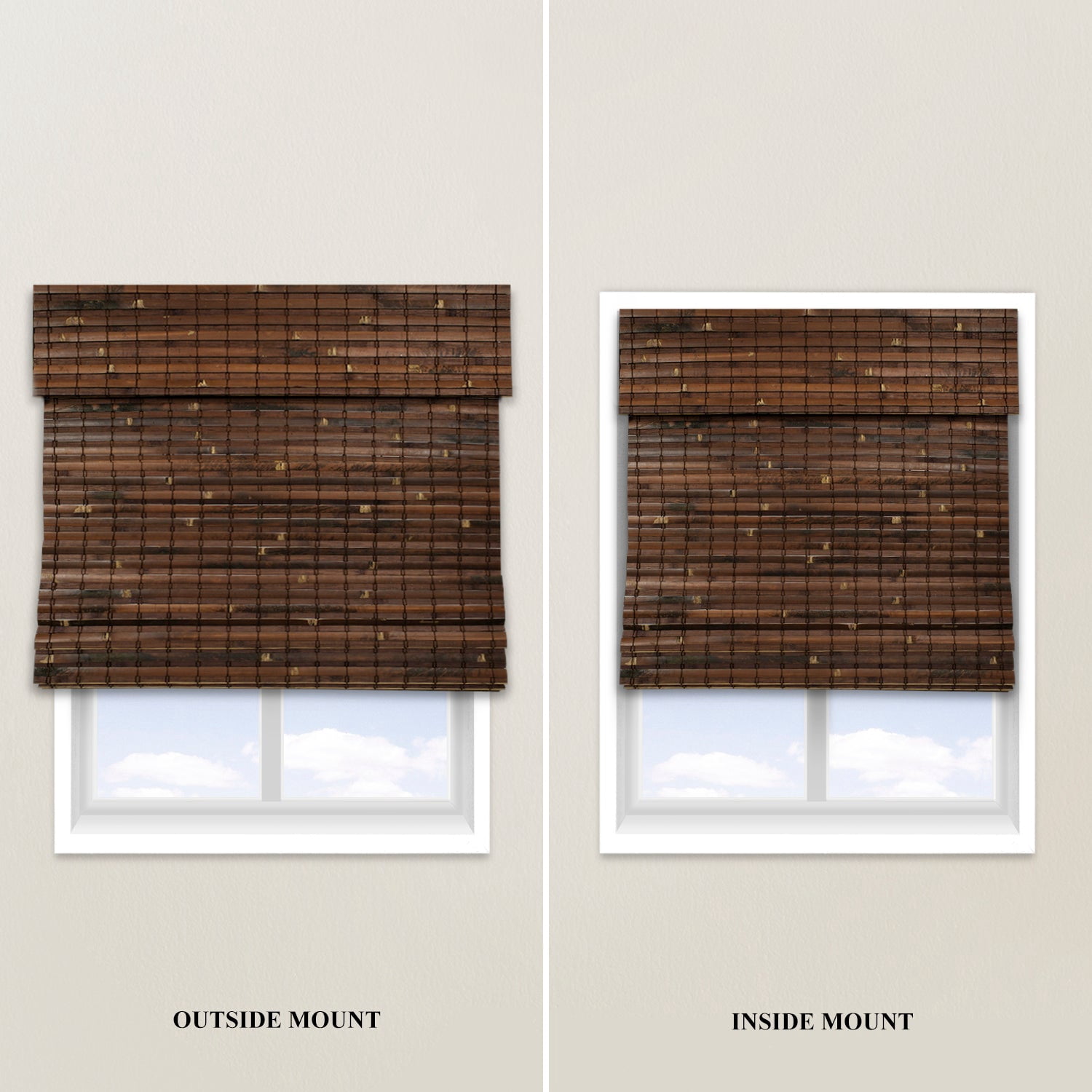 Natural Woven Light Filtering Cordless Bamboo Roman Shades for Windows, 30 in. W x 48 in. L, Smoke