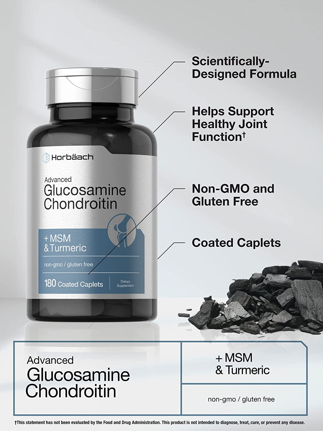 Glucosamine Chondroitin | Plus MSM & Turmeric | 180 Coated Caplets | by Horbaach