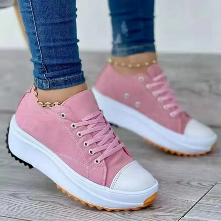 Women s Chunky Canvas Shoes  Non Slip Lace Up Casual Sneakers  Thick Sole Running Sports Shoes-43