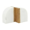 thumbnail image 6 of DecMode 4" Arch Geometric White Marble Bookends with Wood Accent (Set of 2), 6 of 12