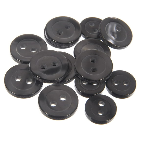 Mibo Polyester Shirt Button - 2 Hole - Bevelled Rim - Imitation Trochas Shell - (Front , Sleeve , Collar) Combo Pack - 16L(10mm)4pcs - 20L(12mm)10pcs - Grey