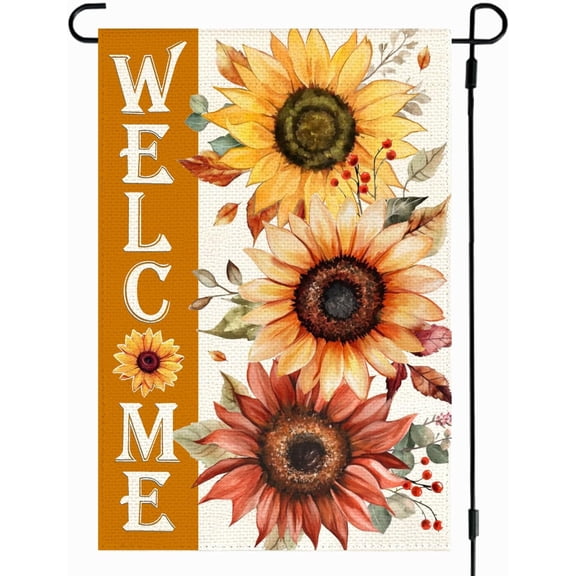 SM-XLHN Fall Welcome Sunflower Garden Flag 12x18 Double Sided,Autumn Thanksgiving Floral Leaves Porch Decoration for Home Yards Outdoor Lawn Small Flags (orange, 12"x18")