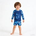 thumbnail image 2 of lnmuld Toddler Boys 2-Piece Swim Set, UPF 50+ Long Sleeve Rash Guard Shirt & Swim Trunks, Maple Leaf Letter Print Size:9-12 Months, 2 of 7