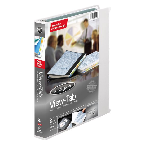 Wilson Jones ViewTab Presentation Binder, 8 Tab, Round Ring, 1", White