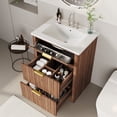 thumbnail image 3 of Modern Fluted Bathroom Vanity with Basin – Freestanding Bath Cabinet, 2 Drawers & Turn over-Down Drawer, Easy to Assemble & Clean, Single Basin Vanity Set, Walnut, 30 Inches, 3 of 9
