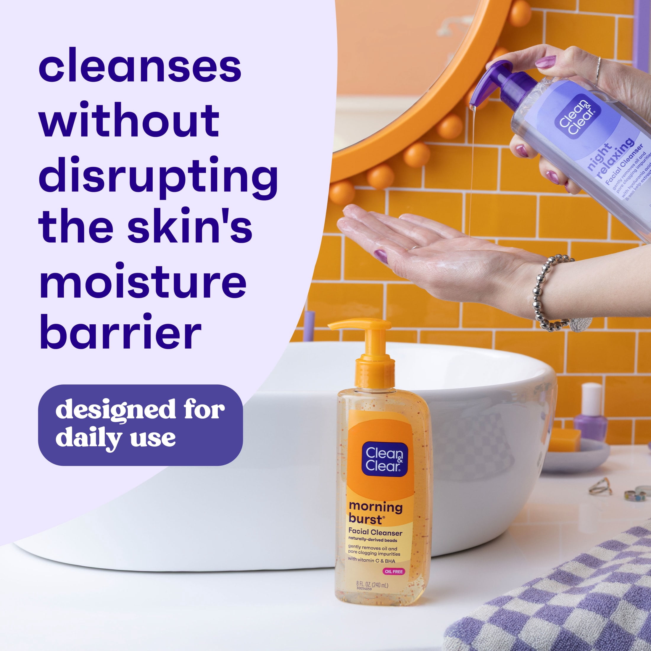 2 pack) Clean & Clear Day and Night Acne Face Wash, Oil-Free, 8 fl