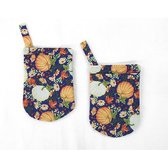 Fall Harvest Oven Mitts (Set Of 2) by Penny's Needful Things (Pumpkins on Purple)