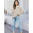 thumbnail image 3 of Women'S Oversized Sweater Autumn Fashion Trendy Batwing Sleeve Colorblock Striped Knit Pullover Milky S, 3 of 4