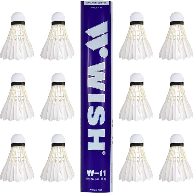 Wish W - 11 Duck Feather Badminton Shuttlecocks | White Pack Of 12 , Made For Tournaments & Trainings
