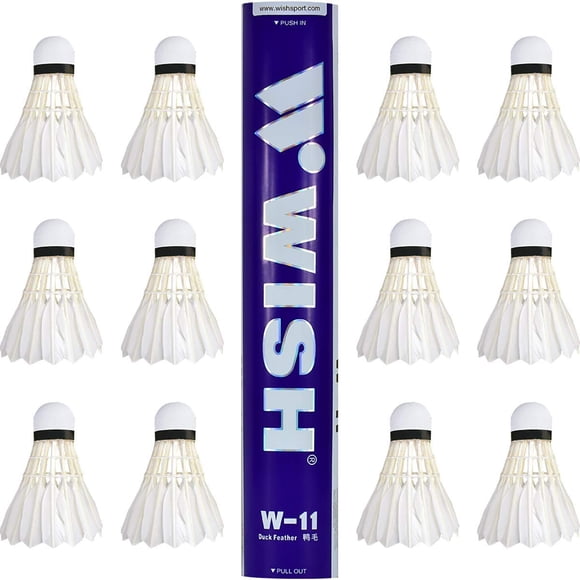 Wish W - 11 Volants de Badminton en Plumes de Canard Blanc Lot de 12, pour Tournois et Entraînements