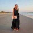 thumbnail image 5 of Women V Neck Summer Dresses 2025 Trendy Zipper Up Sleeveless Built in Bra Boho Party Cocktail Casual Maxi Beach Sun Dress Black M, 5 of 7