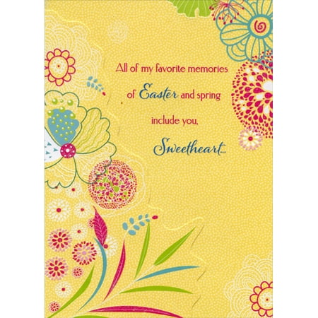Floral Heart Card - Designer Greetings Die Cut Glittering Florals on Yellow: Sweetheart Easter Card