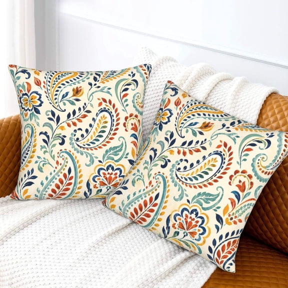 Aaekzj Outdoor/Indoor Throw Pillow Covers 20x20 Set of 2 Paisley Multi Decorative Square Pillow Covers for Bed Couch Sofa and Patio Furniture