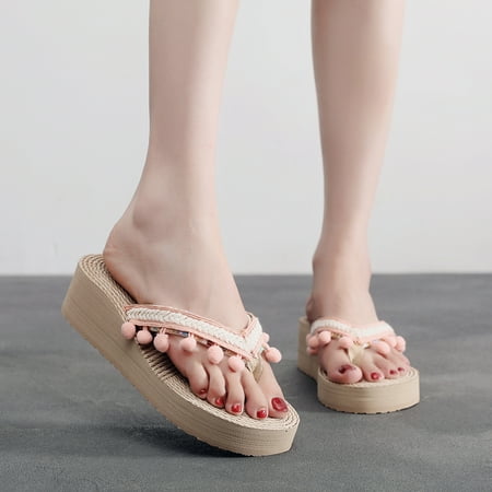 

Cathalem Fashion Spring And Summer Women Slippers Thick Bottom Wedge Heel Lightweight Solid Color Fit Flops Slippers for Women Pink 7.5
