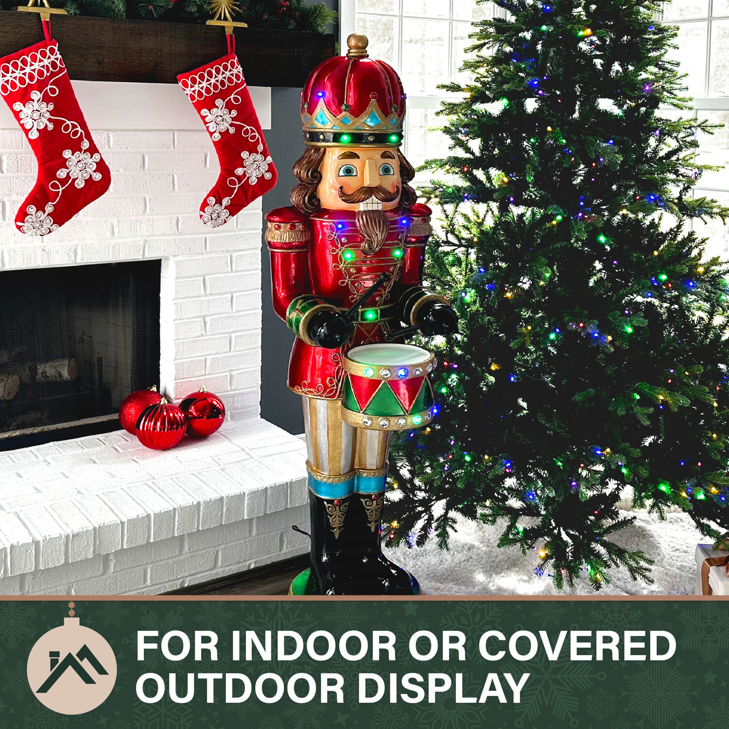Fraser Hill Farm Indoor/Outdoor Oversized Christmas Decor, 5-ft. Nutcracker 20 LED Lights