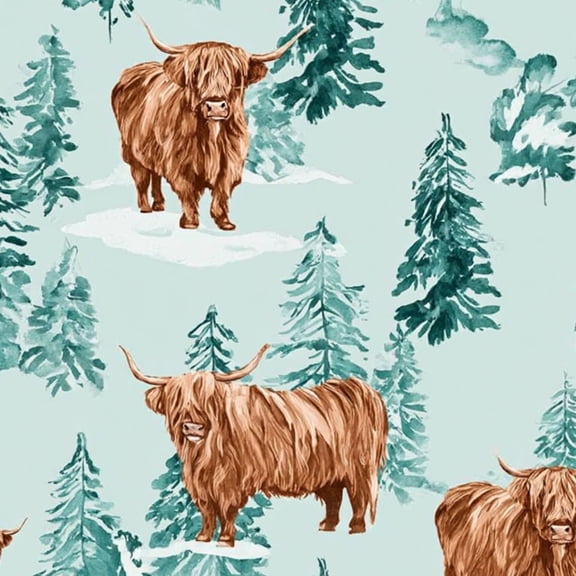 Western Peel and Stick Wallpaper Highland Cows Pine Trees Winter Landscape Wall Mural 17.7in x 9.8ft Self Adhesive Removable Wall Paper Renter Friendly Wallpaper for Nursery Bedroom Cabinets