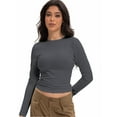 thumbnail image 2 of Womens Shirts Long Sleeve Crew Neck Ruched Stretch Basic Fitted Tee Shirts Tops, 2 of 6