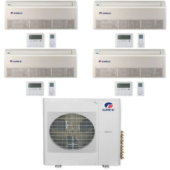GREE Multi Gen2 Series 30,000 BTU 4-Zone Universal Floor/Ceiling 9K 9K 9K 18K Ductless Mini-Split System