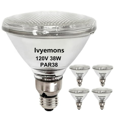 Ivyemons PAR38 Flood Llight Bulbs, 4 Pack High Output PAR38 Halogen Flood Light 38W 120V, PAR38 Halogen Dimmable, CRI100 PAR38 Warm White 2800K, Halogen PAR38 Bulb with E26 Base for Indoor/Outdoor