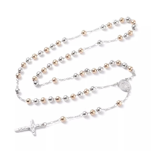 Religious Prayer Bead Gold Silver Beaded Necklace Virgin Mary N24