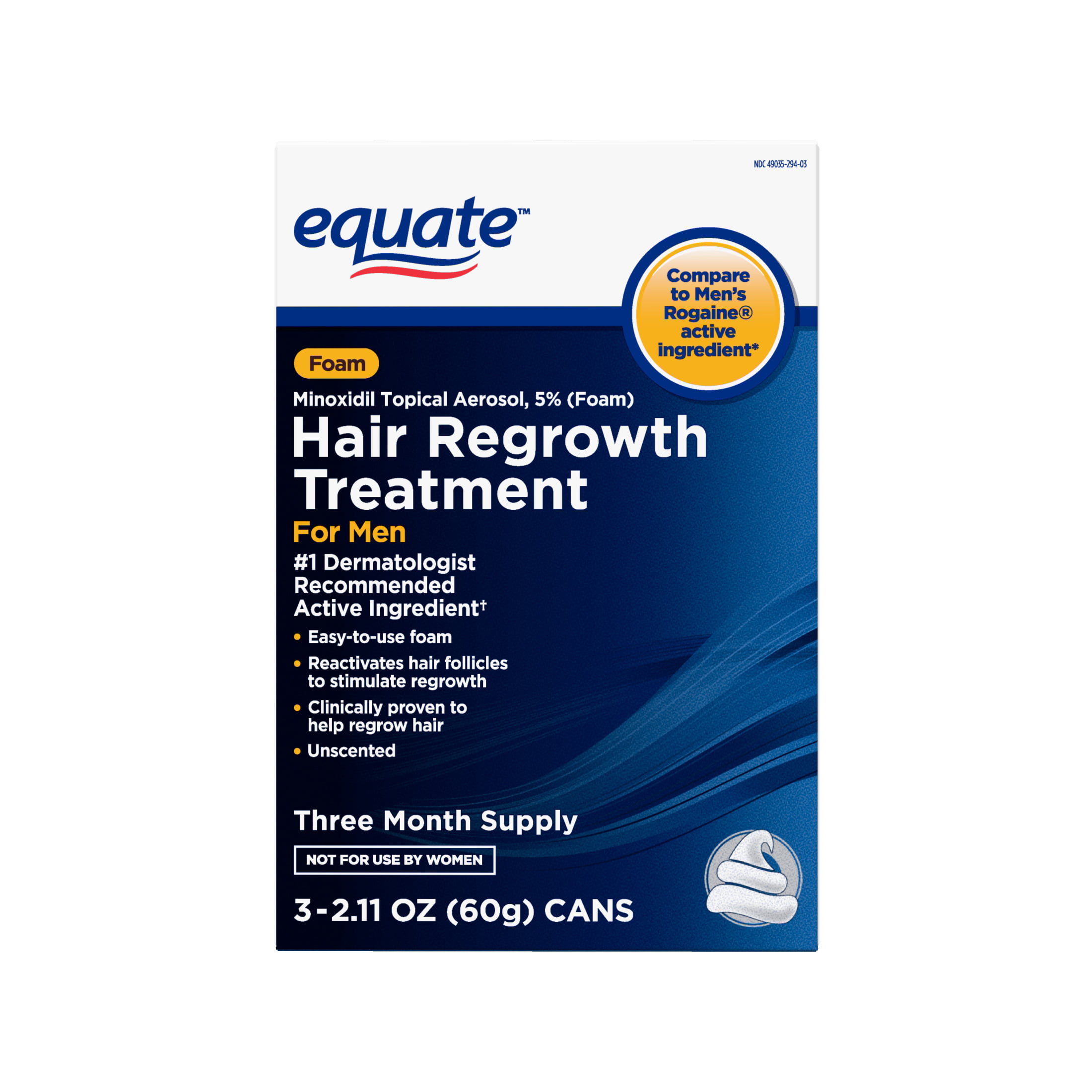 Equate Minoxidil Topical Aerosol 5% Hair Loss & Regrowth Treatment for Men, 3-Month Supply, 2.11 oz, 3 Piece