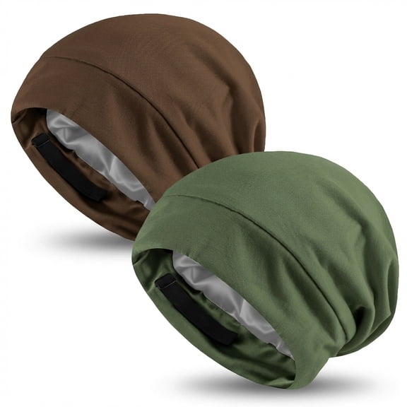 2Pcs Silk Satin Lined Bonnet for Sleeping, Adjustable Slouchy Beanie Night Sleep Cap for Women and Men, Hair Wrap Cover for Curly Hair and Locs