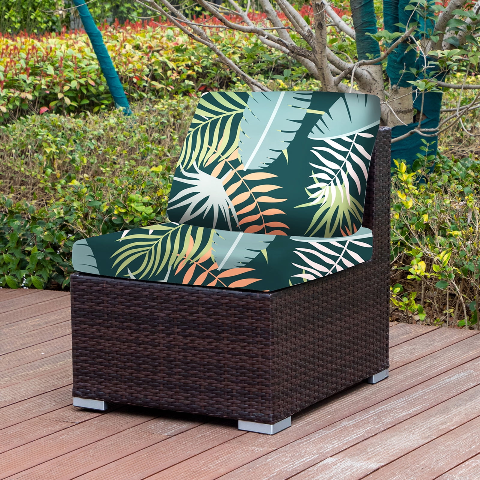 TOPCHANCES 8 Pcs Patio Stretch Sofa Cushion Covers Outdoor Cushion Covers Replacement with Elastic Bottom, Couch Slipcover Sofa Seat Covers Patio Furniture Protector, Green Forest