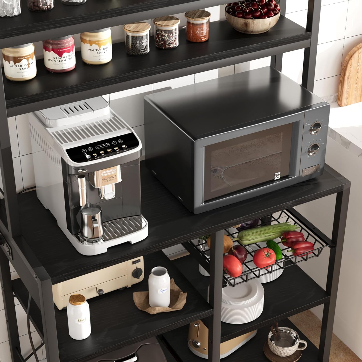 Coffee Hutch IDEALHOUSE Industrial Bakers Rack With Power Outlet & Wire ...