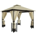 thumbnail image 3 of Outsunny 11' x 13' Patio Gazebo, Double Roof Outdoor Gazebo Canopy Shelter with Netting & Curtains, Steel Corner Columns for Garden, Lawn, Backyard and Deck, Beige, 3 of 10