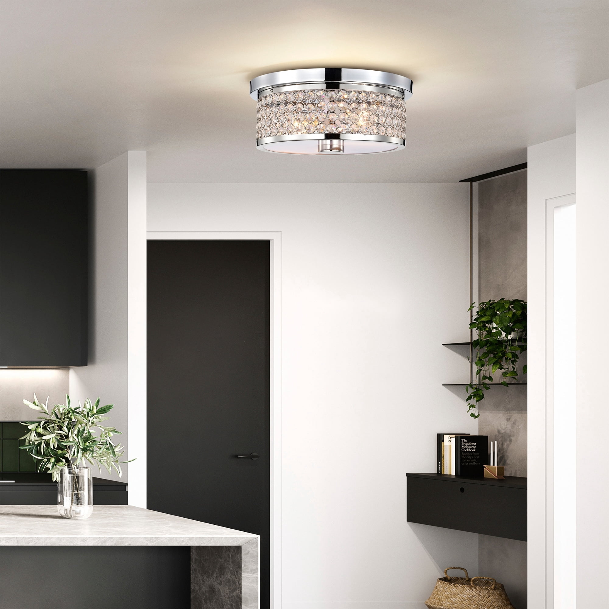 Pieni 12 in. 2-Light Indoor Polished Chrome Finish Semi-Flush Mount Ceiling Light with Light Kit