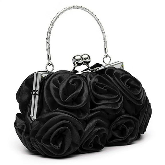 Papaba Handbag,Women Fashion Rose Flower Pattern Faux Silk Handbag Bridal Clutch Bag for Wedding Evening Party