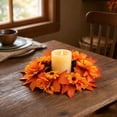 thumbnail image 2 of Thanksgiving Candle Ring, Autumn Pumpkin and Maple Leaf Candle Wreath with Harvest Pumpkin and Berry, Seasonal Candle Centerpiece for Fall Home Table Decor, 2 of 7