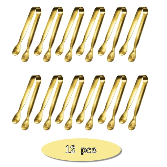 12 Pack Mini Serving Tongs, 4 Inch Gold Stainless Steel Appetizer Tongs for Party, Charcuterie, Tea, Coffee, and Sugar Cubes