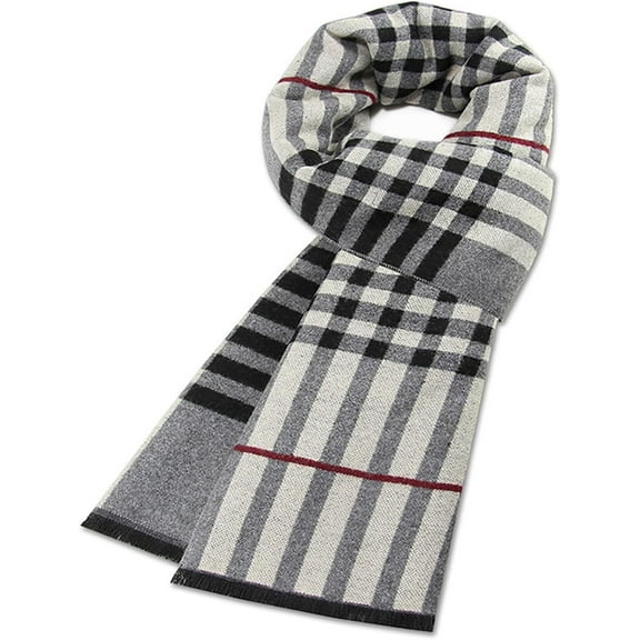 Men's Winter Scarf, Soft Long Plaid Scarf with Tassels, Classic Cotton Blend Scarves for Men, Warm Fashion Accessory (70.8" x 11.8")