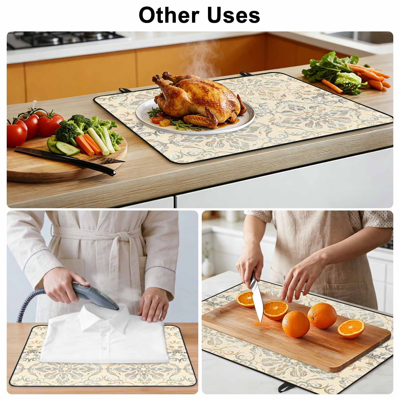 Bohemian Floral, Stove Top Cover for Electric Stove, Heat-proof & Non Slip Glass Top Stove Cover Protector, Vintage Gradient European Line Kitchen Flat Cooktop Rubber Mat 24x21 Inches