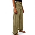 thumbnail image 6 of Ruohan Women's High Waist Ruffle Hem Wide Leg Denim Pants, Solid Color Seam Spliced Loose Fit Casual Jeans for Daily Wear, 6 of 6