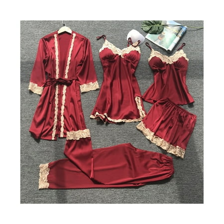 

Liveday Female Pajamas Set 5pcs Sleepwear Lace Comfortable Sleepwear Loungewear