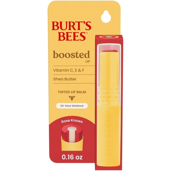 Burt's Bees Rose Knows Tinted Boosted Lip Balm, 1-Pack, 0.16 oz.