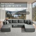 thumbnail image 3 of LUXAPA 140"Corduroy Sectional Sofa for Living Room, Comfy Cloud Couch with Movable Ottomans, Grey, 3 of 8