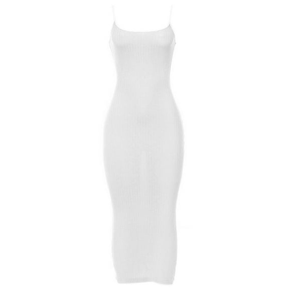 Yoetaun Women Square Neck Sleeveless Tight Fitted Long Bodycon DressParty Club Cocktail Dress White