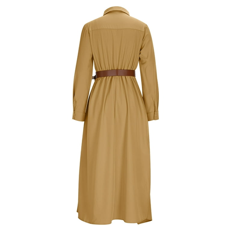 YueHuiYing Women's Black Sheath Dress with Mandarin Collar and Belt Long  Sleeve Elegant Polyester Midi Dress for Office Events Brown XL - Walmart.com