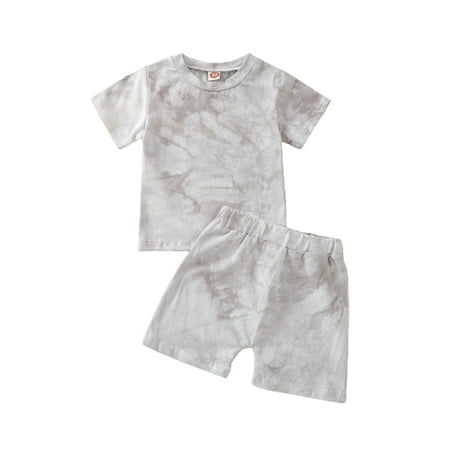 

One opening Toddler Summer Outfit Unisex Tied-Dye T-Shirt+ Elastic-Waist Shorts