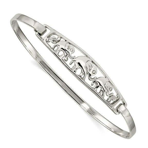 925 Sterling Silver Polished Elephant Hinged Bangle Bracelet 23mm Wide Cuff Bracelet for Women