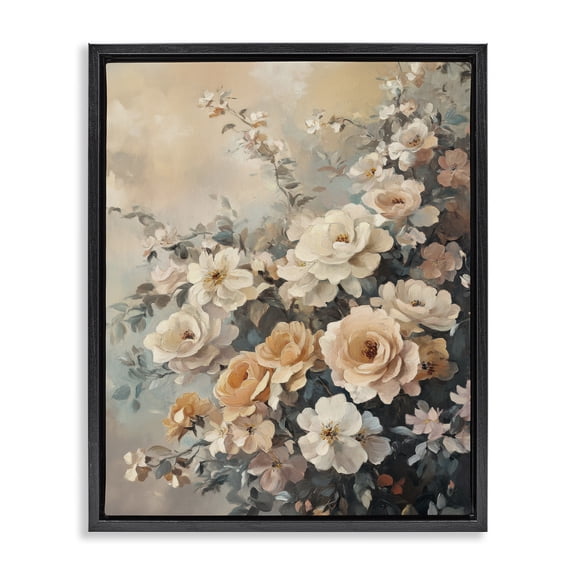 Stupell Industries Dreamy Rosy Florals Plants & Flowers Painting Black Floater Framed Canvas Art Print Wall Art, 17 x 21